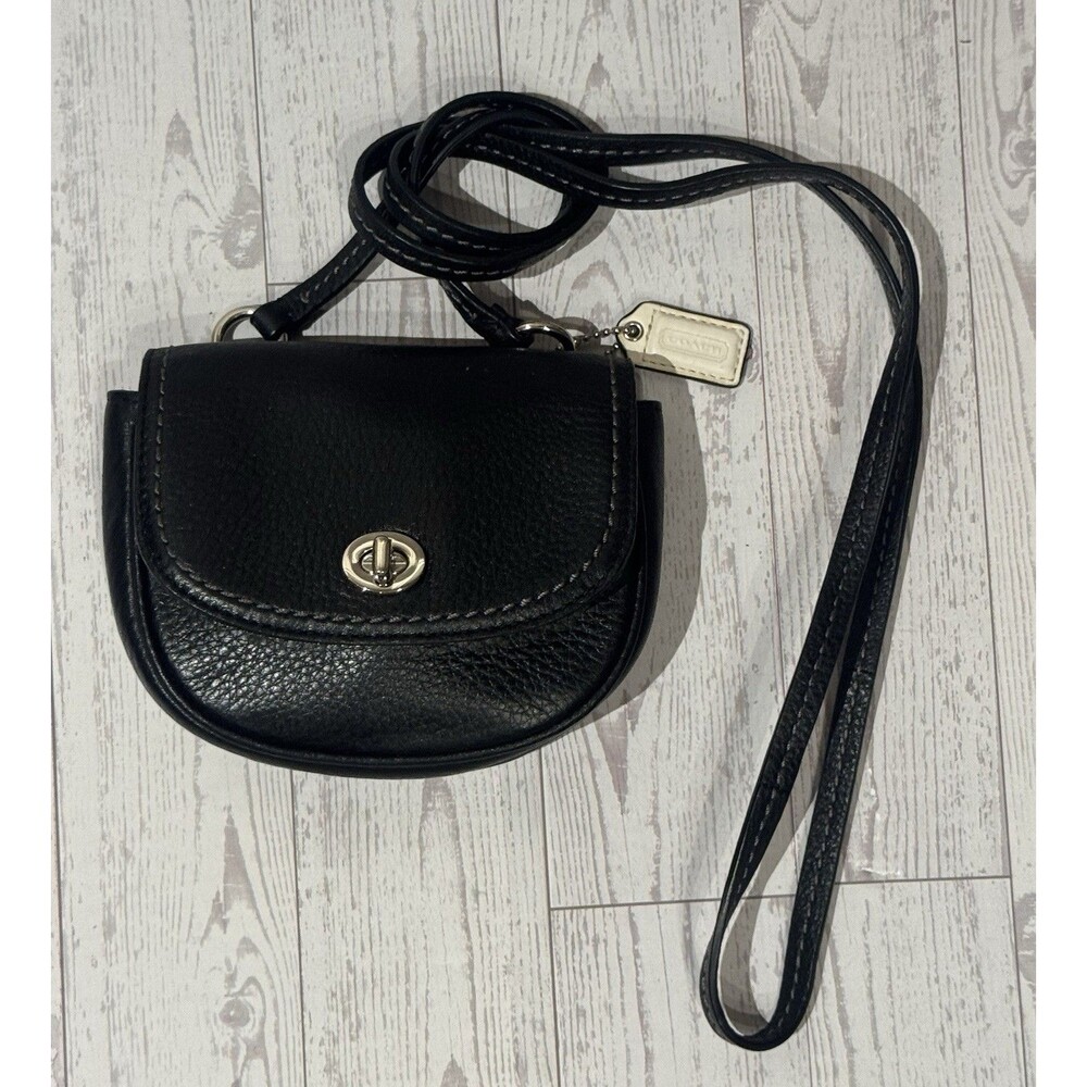 Coach Park Black Pebbled Leather Mini Crossbody Bag with Turn-Lock Closure